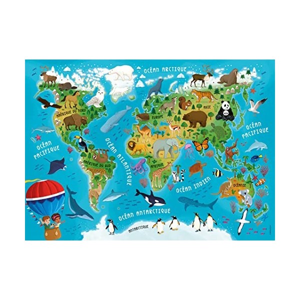 Nathan - Puzzle Enfant - 45 pièces - Carte du monde des animaux - Fille ou garçon dès 5 ans - Puzzle de qualité supérieure - 