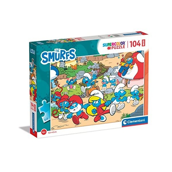 Clementoni- The Smurfs Supercolor Smurfs-104 Maxi Pièces, Enfants 4 Ans, Puzzle Dessin Animé-Fabriqué en Italie, 23773
