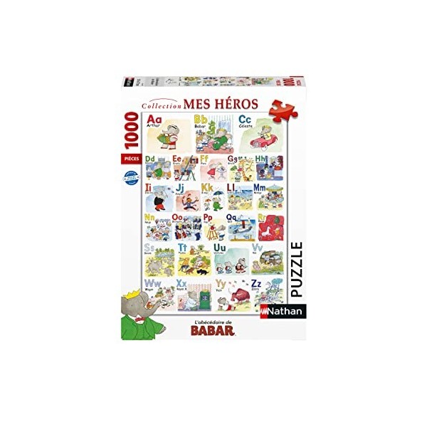 Nathan - Puzzle Adulte - Puzzle 1000 pièces - Labécédaire de Babar - Adultes et enfants dès 14 ans - Puzzle de qualité supér