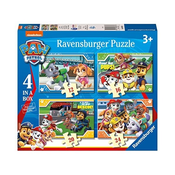 Boîte de 4 Puzzles Ravensburger Pat’Patrouille 12, 16, 20 Et 24 Pièces Exclusivité sur Amazon