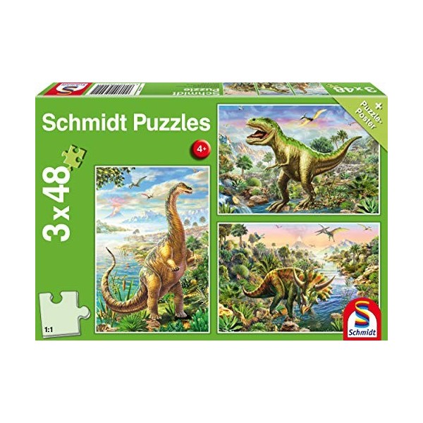 Schmidt Spiele - 56202 - Aventure avec Les Dinosaures, 3x48 Pcs