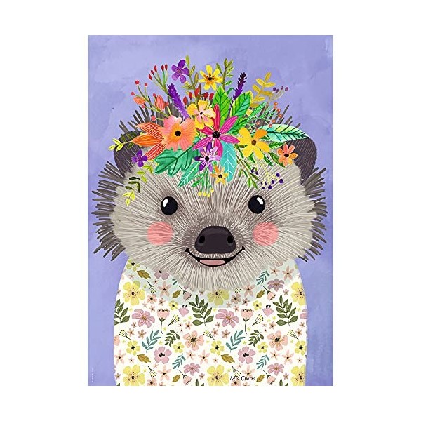 Heye- Tierwelt Puzzle, Funny Hedgehog, Floral Friends 500 Teile, Argent Silver 