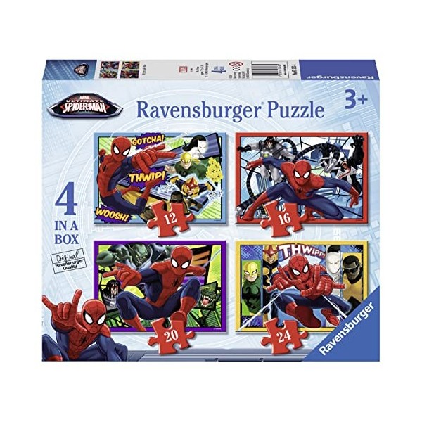 Ravensburger Marvel Ultimate Spider-Man 4 puzzles dans une boîte 12, 16, 20, 24 pièces 