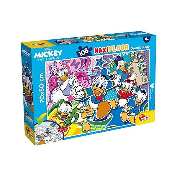 Lisciani, Maxi Puzzle pour enfants a partir de 4 ans, 108 pièces, 2 en 1 Double Face Recto / Verso avec le dos à colorier - D