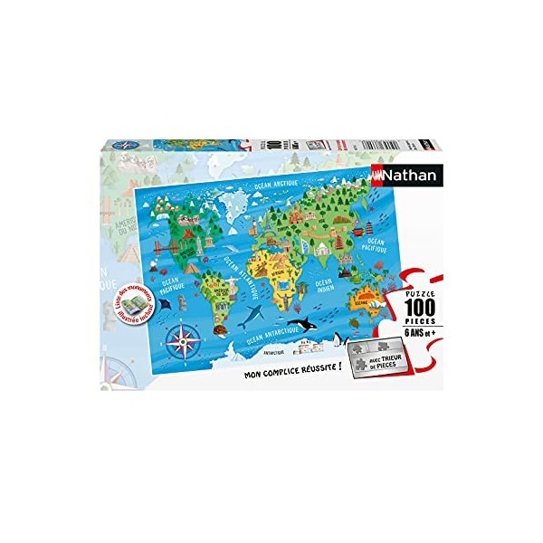 Nathan - Puzzle Enfant - 100 pièces - Carte du monde des monuments - Fille ou garçon dès 6 ans - Puzzle de qualité supérieure