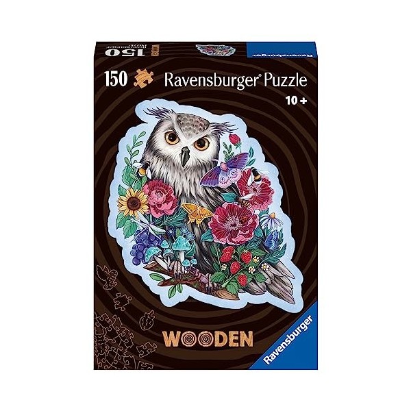 Ravensburger - Puzzle en bois - Hibou floral - 150 pièces robustes et naturelles dont 15 figurines en bois whimsies - Quali