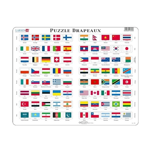 Larsen L2 Puzzle des Drapeaux, édition Français, Puzzle Cadre avec de 80 pièces