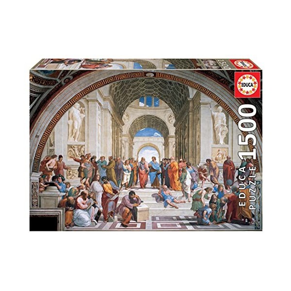 Educa - School dAthènes, Rafael | 1500 pièces Puzzle | Mesure approximative: 85 x 60 cm | Inclut Fix Puzzle pour accrocher L