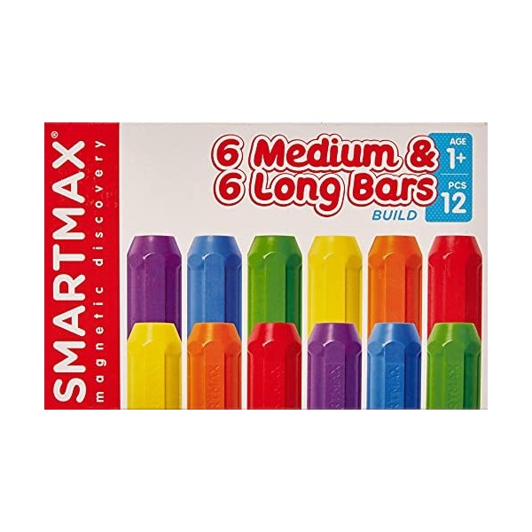 SmartMax - XT Set, 6 Medium & 6 Long Bars, Magnetic Discovery Extension Set, 12 pieces, 1+ Years