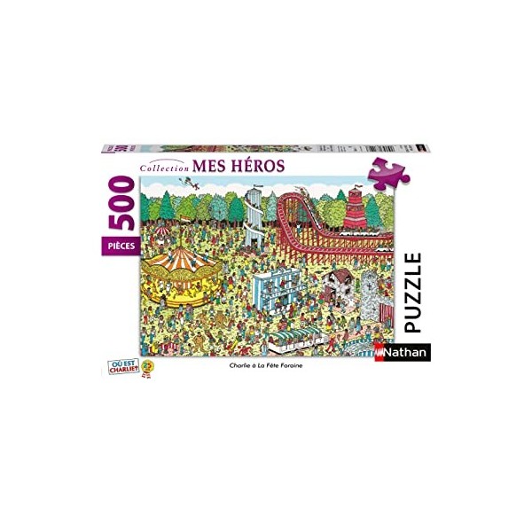 Nathan - Puzzle 500 pièces - Charlie à la fête foraine - Où est Charlie ? - Adultes et enfants dès 12 ans - Puzzle de qualité