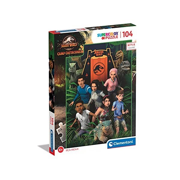 Clementoni Supercolor Jurassic World Camp Cretaceous-104 pièces, 6 Ans série Netflix, Enfant, Puzzle Dinosaure-fabriqué en It