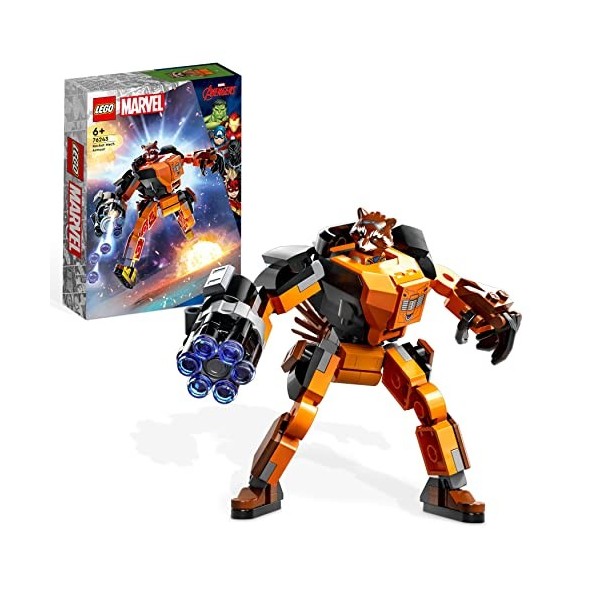 LEGO 76243 Marvel Lâ€™Armure Robot De Rocket, Figurine Gardiens De La Galaxie, Jouet Raton Laveur, Avengers, Idée De Cadeau Ã