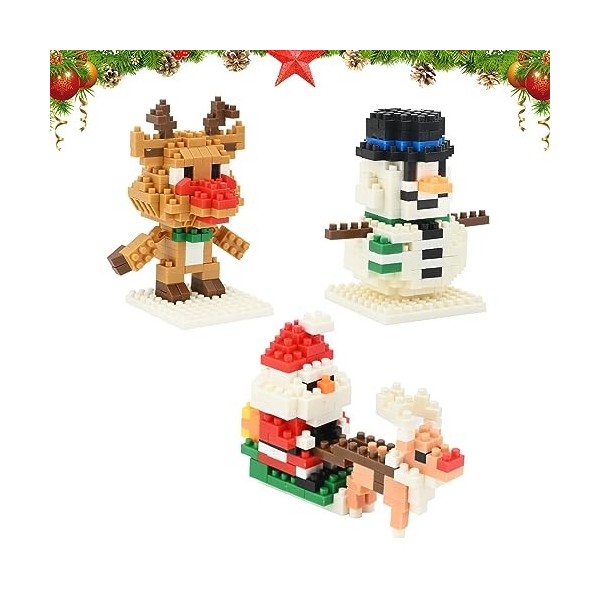 TSLBW Lot de 3 Blocs de Construction de Noël, Père Noël Bonhomme de Neige Noël Elan Bloc de Construction Jouets pour Enfants 