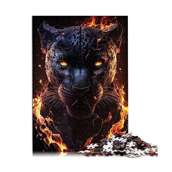 Fiery Flames Black Panther Jigsaw Puzzles for KidsCardboard Puzzles 1000 Piece Jigsaw Puzzles Jigsaw Puzzles Toy 10.27" x 20.