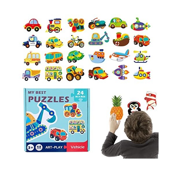 Puzzle Magnétique ASTARON – 51 Pièces, 60 Autocollants, Thème Circulation, 3 En 1, éducatif – Voyage, Voiture, Avion