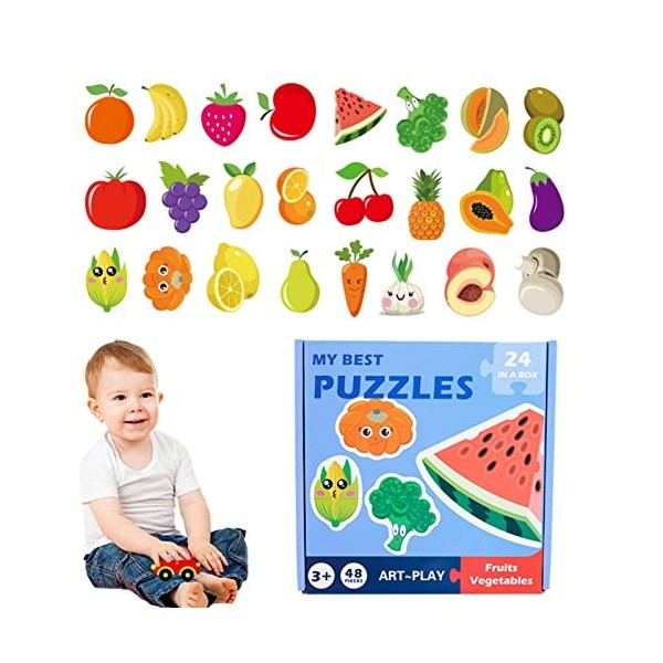 Jikiaci Puzzles pour de 3 à 5 Ans,Puzzle pour Tout-Petits - Puzzles de Fruits et légumes,Puzzle dapprentissage éducatif prés