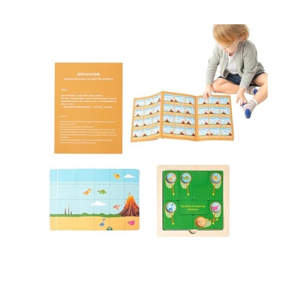 Birtern Puzzles pour Tout-Petits, Puzzles danimaux en Bois, Jouet de Puzzle pour Attraper des Poissons et Dinosaures, Jouets