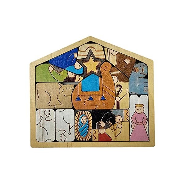Geruwam Puzzle Jésus en Bois,Jigsaw Puzzle Game Puzzles Noël - Artisanat dornement Noël Sculpture Faite à la Main pour Les, 