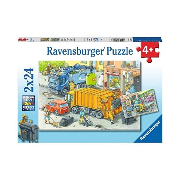 Ravensburger- Müllabfuhr Und Abschleppwagen Animals 05096 Puzzle pour Enfants-2 x 24 pièces, Blanc