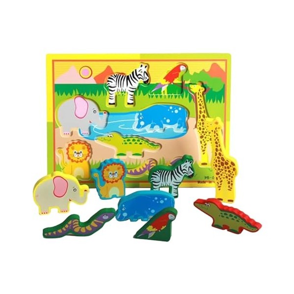 BOWCS Puzzles danimaux pour Tout-Petits, Gros Puzzle en Bois avec Formes danimaux, Jouets de motricité Fine pour, pour Cham