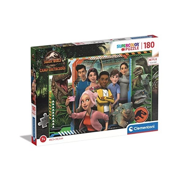 Clementoni- Jurassic Park/World Supercolor Camp Cretaceous-180 pièces, 7 Ans série Netflix, Enfant, Puzzle Dinosaure-fabriqué