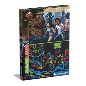 Clementoni Glowing Lights Collection-Jurassic World Camp Cretaceous-104 pièces 6 Ans, Netflix, Enfant, Puzzle Dinosaure-fabri