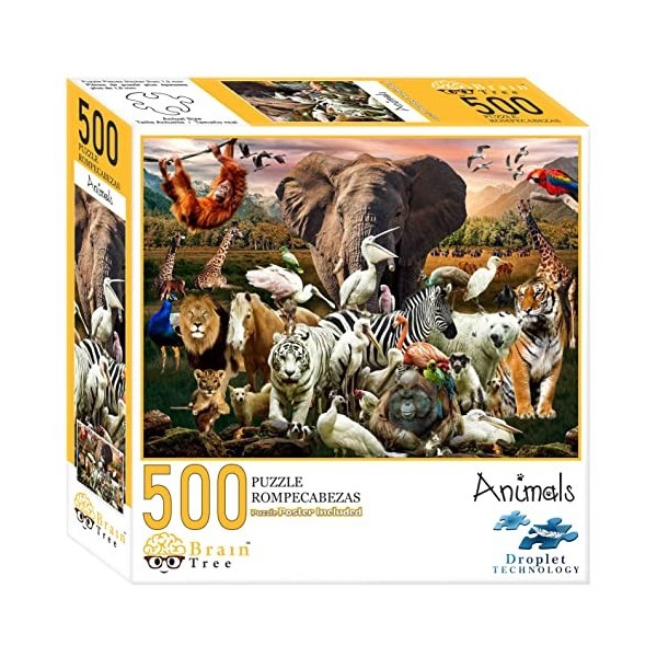 Brain Tree - Animals 500 Piece Puzzles for Adults: With Droplet Technology for Anti Glare & Soft Touch