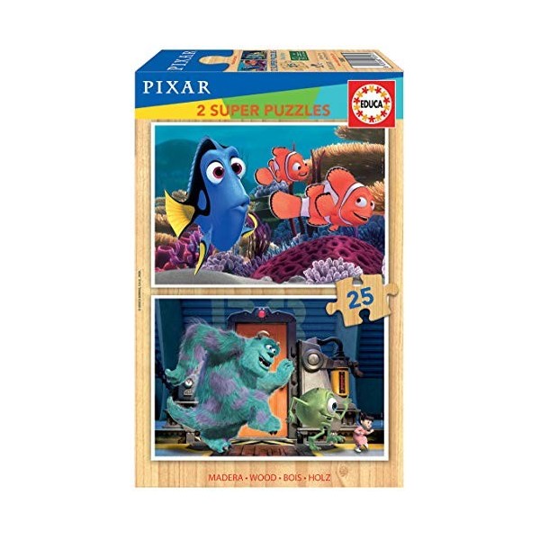 Educa - Pixar Le Monde de Nemo et Monster University. 2 Super Puzzles de 25 pièces en Bois. Ref. 18597
