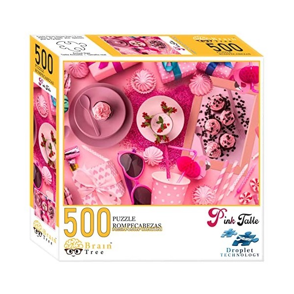 Brain Tree - Pink Table 500 Piece Puzzles for Adults: With Droplet Technology for Anti Glare & Soft Touch