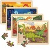 SYNARRY Dinosaure Puzzle en Bois Enfant pour 3 4 5 6 Ans, Puzzles de Dinosaures de 4×24 pièces, Jouet Educatif Préscolaire, J