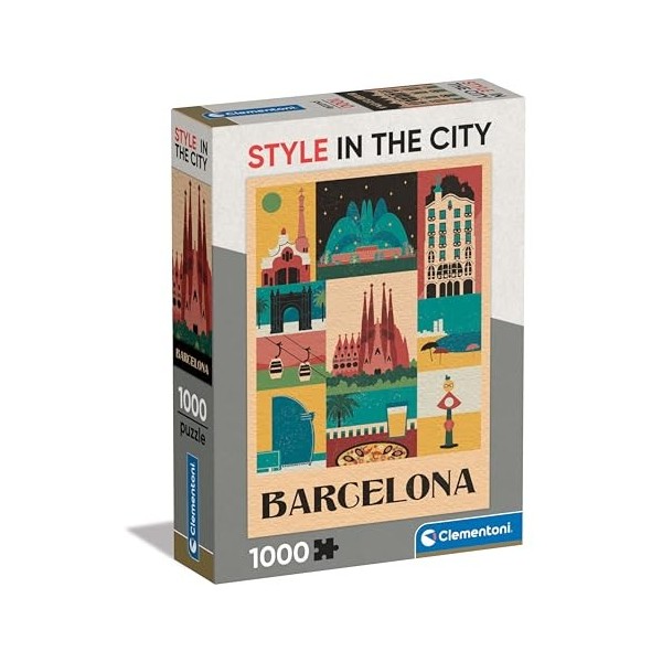 Clementoni- Style in The City Barcelona – 1000 pièces, Puzzle Ville, Illustrations dauteur, Vertical, Divertissement pour Ad