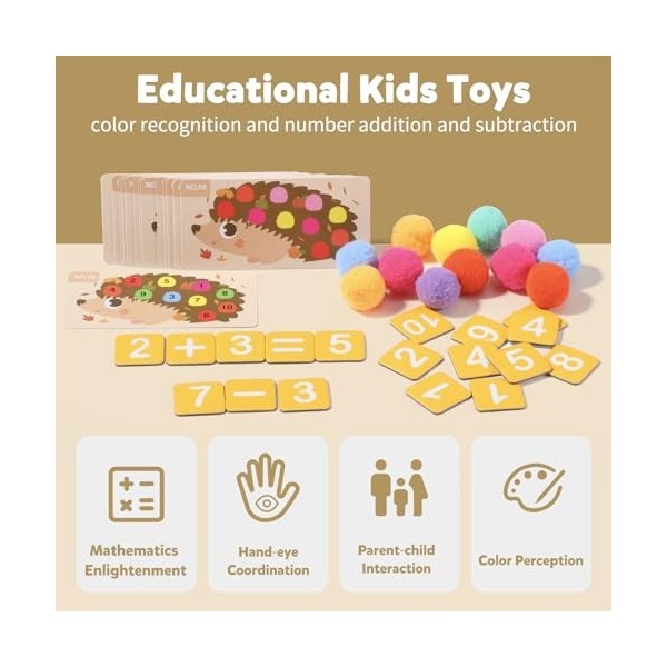 Oderra Jeux Montessori Hérisson Comptage, Jouets Educatifs avec Baguettes et Marteau et Pinces et Cuillère, Activite Enfant p