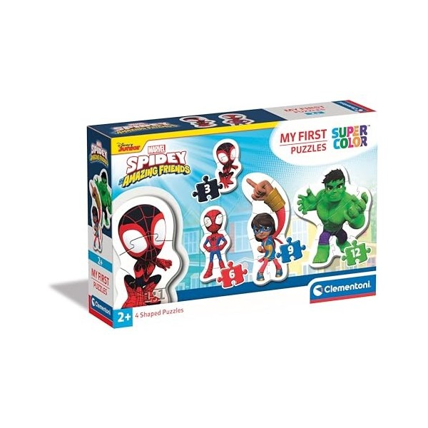 Clementoni My First Marvel Spidey and His Amazing Friends – 4 profilés de 12, 16, 20 et 24 pièces Enfants 2 Ans, Puzzle Dessi