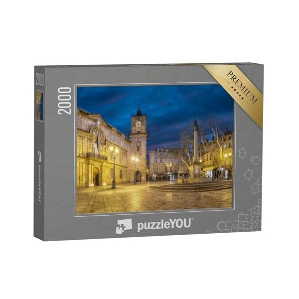 puzzleYOU : Puzzle de 2000 pièces « Bâtiment de la mairie, Tour de lhorloge et Fontaine à Aix-en-Provence, France »