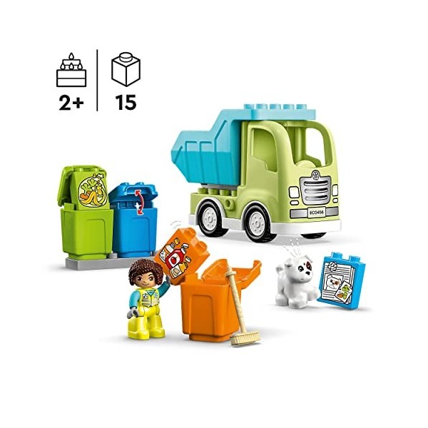 LEGO 10987 Duplo Ma Ville Le Camion de Recyclage, Jouets Éducatifs et de Tri de Couleurs pour Enfants et Bébés Dès 2 Ans, Dév