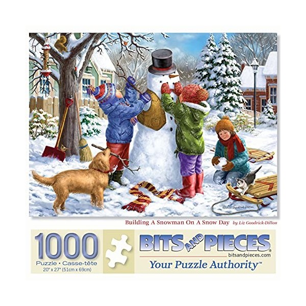 Bits and Pieces - Puzzle de 1000 pièces pour adultes - 51 cm x 69 cm - Construire un bonhomme de neige lors dun jour de neig