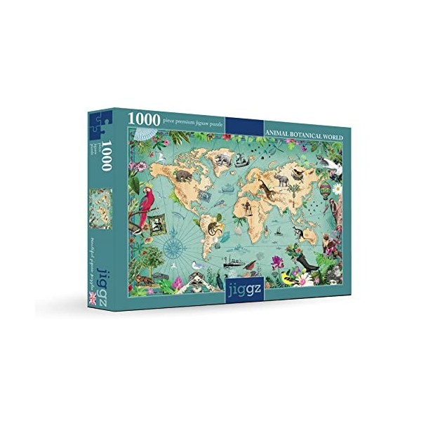 Puzzle carte du monde 1000 pièces – Chaque pièce est unique – Jeu amusant pour adultes – Oiseaux, montgolfière, voyage,