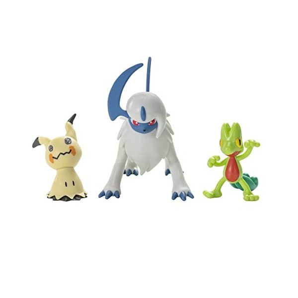 Pokèmon PKW2679 3 Pack-Features 2 Treecko, Mimikyu and 3-Inch Absol Battle Figures-Authentic Details PKW2679 Lot de 3 Figurin