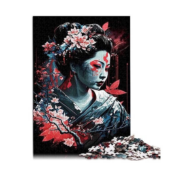 Geisha Neon Cherry Blossom Puzzle 500 pièces Jigsaws Jigsaw PuzzleJigsaw Puzzles Teens Kids 500 pièces 19.7" x 20.47"/38 * 52