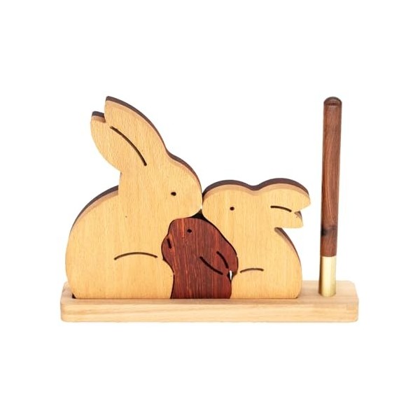 Shenrongtong Décor de Lapin en Bois, Figurine de Lapin en Bois | Puzzle Lapin Mignon 3 pièces et décoration en Bois,Porte-Sty