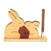 Shenrongtong Décor de Lapin en Bois, Figurine de Lapin en Bois | Puzzle Lapin Mignon 3 pièces et décoration en Bois,Porte-Sty