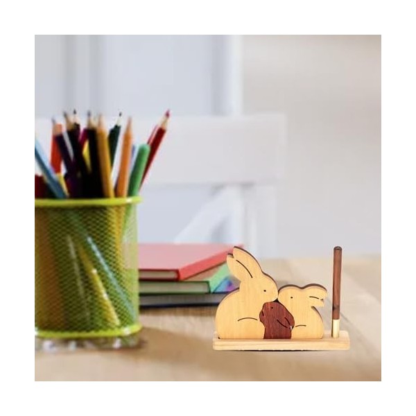 Shenrongtong Décor de Lapin en Bois, Figurine de Lapin en Bois | Puzzle Lapin Mignon 3 pièces et décoration en Bois,Porte-Sty