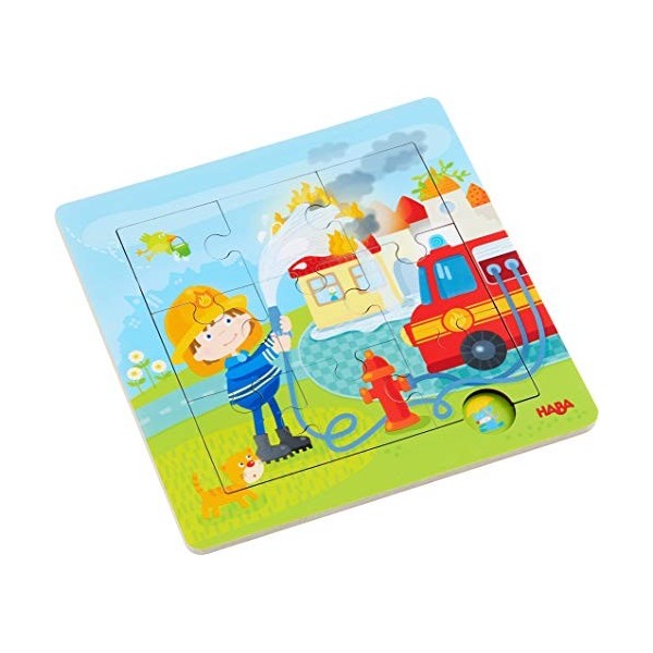 HABA- Puzzle Cadre en Bois Pompiers, 303770