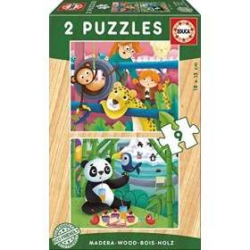 Educa - Pack de 2 Puzzles Bois Animaux du Zoo, 9 pièces, 17616