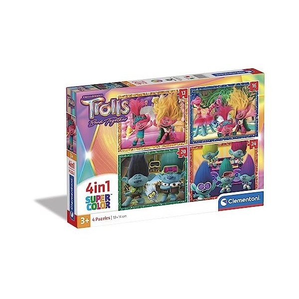 Clementoni - 21527 - Puzzle 4 en 1 - Trolls 3 - 4 puzzles de 12, 16, 20 et 24 pièces - Jeu Educatif, de Réflexion et de Patie