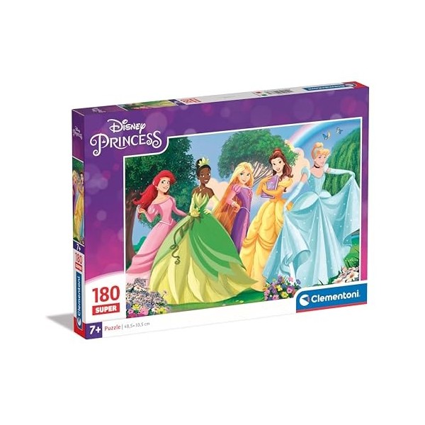 Clementoni Supercolor Disney Princess – 180 pièces Enfants 7 Ans, Puzzle Dessins animés, fabriqué en Italie, 29787, Multicolo