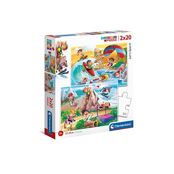 Clementoni Lets Sport-2x20 Enfant-boîte de 2 Puzzles 20 pièces -fabriqué en Italie, 3 Ans et Plus, 24780, No Color