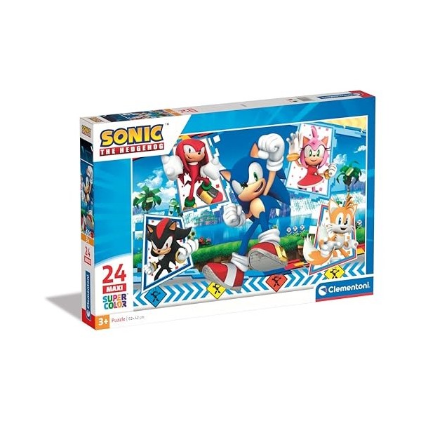 Clementoni Supercolor Sonic – 24 Maxi pièces Enfants 3 Ans, Puzzle Dessins animés, fabriqué en Italie, 28526, Multicolore