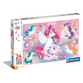 Clementoni- Supercolor Jolly Unicorns – 24 Maxi pièces Enfants 3 Ans, Puzzle Licornes, Illustration, fabriqué en Italie, 2852
