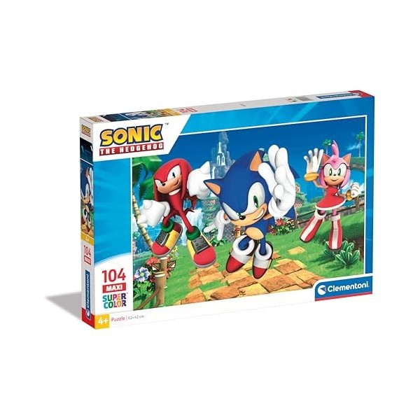 Clementoni Supercolor Sonic – 104 Maxi pièces Enfants 4 Ans, Puzzle Dessins animés, fabriqué en Italie, 25764, Multicolore